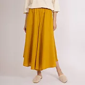 【和諧生活有機棉】仕女紗織寬擺褲裙 L 芥末黃