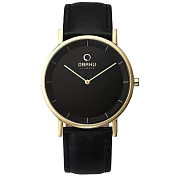 OBAKU 纖薄哲學二針時尚腕錶(黑金)