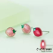 【Sayaka紗彌佳】925純銀甜美小清新可口草莓造型耳環 -粉色