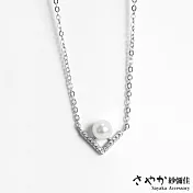 【Sayaka紗彌佳】925純銀時尚勝利V字形珍珠造型項鍊 -單一款式