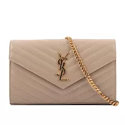YSL V紋荔枝皮金色LOGO WOC 斜揹包 (深米色)