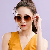 【ALEGANT】透視感果凍橄欖棕金框設計墨鏡/UV400太陽眼鏡