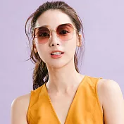 【ALEGANT】透視感果凍蜜糖玫瑰棕粉金框設計墨鏡/UV400太陽眼鏡