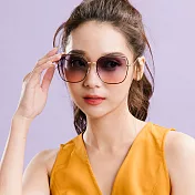 【ALEGANT】韓星愛用典雅茉莉灰粉貓眼金框墨鏡/UV400太陽眼鏡