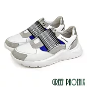 【GREEN PHOENIX】女 休閒鞋 國際精品 撞色 義大利胎牛皮 厚底 西班牙原裝 EU35 白色