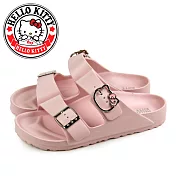 【HELLO KITTY】女 拖鞋 凱蒂貓 二字 雙皮帶釦 水鑽 馬卡龍色 輕量 防水 EU36 粉紅色