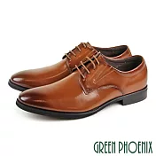 【GREEN PHOENIX】男 紳士皮鞋 商務皮鞋 大尺碼 全真皮 煙燻 漸層 素面 綁帶 EU46 棕色