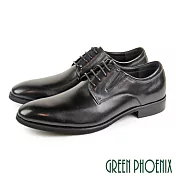 【GREEN PHOENIX】男 紳士皮鞋 商務皮鞋 大尺碼 全真皮 煙燻 漸層 素面 綁帶 EU46 黑色