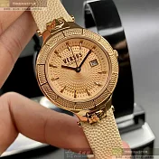 VERSUS VERSACE凡賽斯精品錶,編號：VV00275,32mm圓形玫瑰金精鋼錶殼玫瑰金色錶盤真皮皮革粉紅錶帶