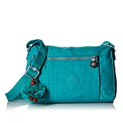 KIPLING 素面拉鍊尼龍斜揹包-湖水綠