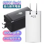 MyStyle 65W GaN氮化鎵三孔極速充電器 筆電平板手機共用的快充充電器 黑