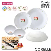 【美國康寧 CORELLE】超值5件式餐具組 贈 康寧刀具2件組(3.5吋萬用刀+多功能剪刀)- 小紅花