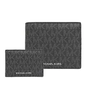 MICHAEL KORS滿版LOGO防刮皮革子母短夾-黑