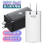 MyStyle 65W GaN氮化鎵三孔極速充電器 筆電平板手機共用的快充充電器 白