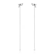 SWAROVSKI施華洛世奇 蝴蝶結鑲鑽鍍白銀長墜珍珠耳墜-銀