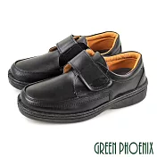【GREEN PHOENIX】男 商務皮鞋 休閒鞋 學生鞋 素面 沾黏式 厚底 臺灣製 JP25.5 黑色