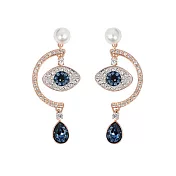 SWAROVSKI施華洛世奇 藍色惡魔之眼鑲鑽珍珠耳墜-玫瑰金