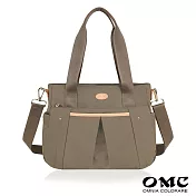 【OMC】抓皺流線型側背兩用通勤托特包- 深卡其