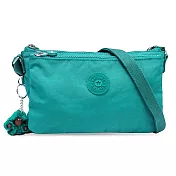 KIPLING 雙拉鍊尼龍素面斜揹包-藍綠色