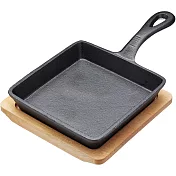 《Artesa》木盤+迷你單柄鑄鐵煎烤盤(長14.5cm) | 平底鑄鐵烤盤 煎盤