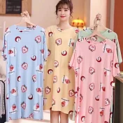 【Wonderland】繽紛夏日舒適爽棉睡裙(2款) FREE 戀戀草莓(藍)