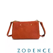 ZODENCE CHORD義大利植鞣革雙拉鍊斜背包 橘紅
