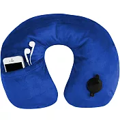 《TRAVELON》絨布音樂護頸充氣枕 | 午睡枕 飛機枕 旅行枕 護頸枕 U型枕 (藍)