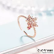 【Sayaka紗彌佳】925純銀奢華感鏤空皇冠造型垂墜紅寶石鑲鑽戒指 -玫瑰金
