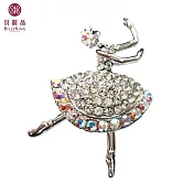 BILLY KING 貝麗晶 【天鵝湖芭蕾舞者系列-36】(BK236-白) 側身抬手芭蕾舞者胸針-白鑽