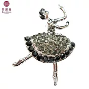 BILLY KING 貝麗晶 【天鵝湖芭蕾舞者系列-36】(BK236-黑) 側身抬手芭蕾舞者胸針-黑鑽