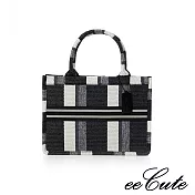 【eeCute】編織質感手提肩背托特包(中款) 時尚黑