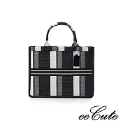 【eeCute】編織質感手提肩背托特包(大款) 時尚黑