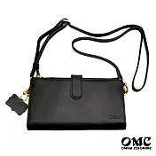 【OMC】義大利植鞣革手機包護照兩用牛皮小包- 黑色