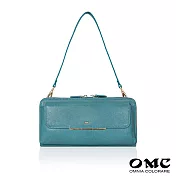 【OMC】義大利植鞣革馬鬃紋收納式兩用牛皮手拿包- 土耳其藍