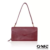 【OMC】義大利植鞣革馬鬃紋信封式兩用牛皮手拿包- 棗紅