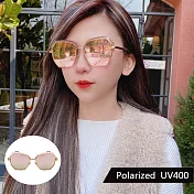 韓流偏光太陽眼鏡 時尚個性多邊形墨鏡 抗UV400 防眩光 3163 粉框粉水銀