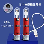 加利王WUW Type-C USB 2.4A試管傳輸充電線(X126)1M-2入組