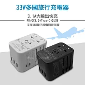 CITY 33W多國轉換旅行充電器 PD/Type-c/USB-A 多孔快充頭 萬用旅充頭 商務黑