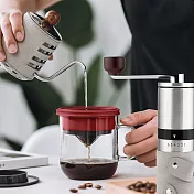 【PO:Selected】丹麥手沖咖啡三件組(咖啡壺-灰/玻璃杯350ml-黑紅/咖啡磨2.0)