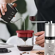 【PO:Selected】丹麥手沖咖啡三件組(咖啡壺-黑/玻璃杯350ml-黑紅/咖啡磨2.0)