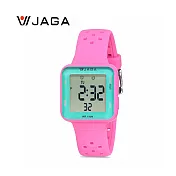 JAGA 捷卡 M1215 兒童時尚休閒方形液晶顯示多功能防水電子錶 -粉綠