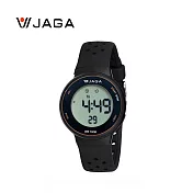 JAGA 捷卡 M1214 兒童簡約圓形液晶顯示多功能防水運動型電子錶 -黑色