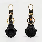 【OMC】AirTag 牛皮皮革半開孔保護套/鑰匙圈(共8色)- 黑色