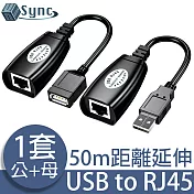 UniSync USB轉Cat5/RJ45轉接器/高穩定訊號延長放大器 公+母套組