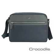 【Crocodile】鱷魚皮件 Wind 2.0系列 布配皮 防潑水 橫式斜背包 (L) 男包 側背包-0104-08004-原廠公司貨 藍色