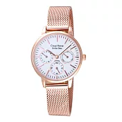 Roven Dino羅梵迪諾 城市光廊三眼時尚女錶-玫瑰金X白