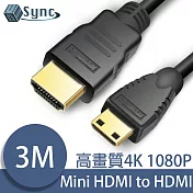 UniSync Mini HDMI轉HDMI高畫質4K影音認證鍍金頭傳輸線 3M