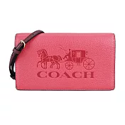 COACH 馬車壓印LOGO荔枝紋皮革斜背包- 桃紅