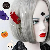 摩達客★萬聖節派對★精緻手作復古歌德式十字架酒紅色耳環耳夾兩入一對_Cosplay變裝化妝舞會