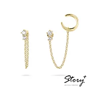 STORY故事銀飾-ASYMETRIC 不對稱晶鑽純銀耳環-黃K金/白K金 黃K金